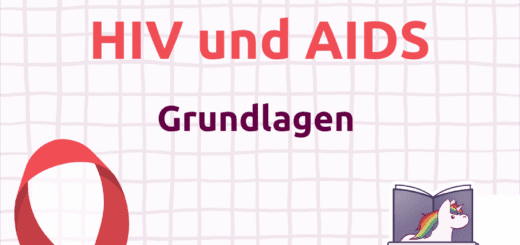 Rosa Hintergrund mit kleinen grauen Karos. Oben steht "Neuer Blogpost Teil 1", daunter "HIV und AIDS. Grundlagen", darunter die rote AIDS-Schleife und das QL-Logo