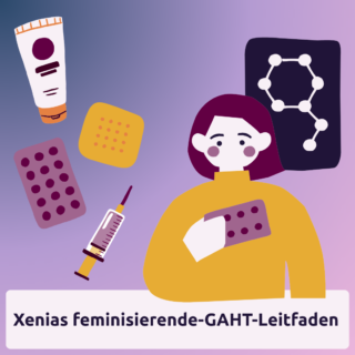 Beitragsbild für Xenias GAHT-Leitfaden mit verschiedenen symbolischen Graphiken von Östrogen